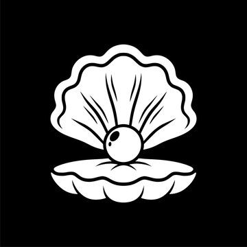 Open shell with pearl sign icon isolated on black background