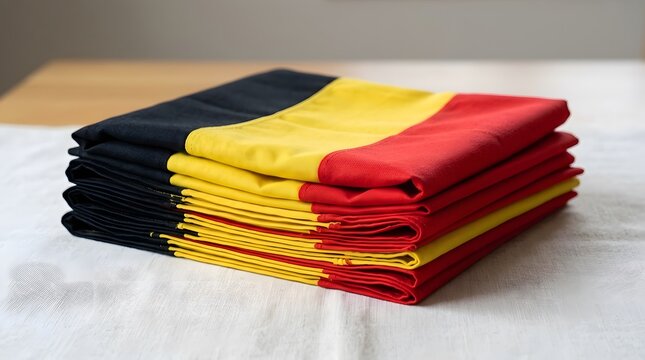 Folded belgian flag on a light fabric surface