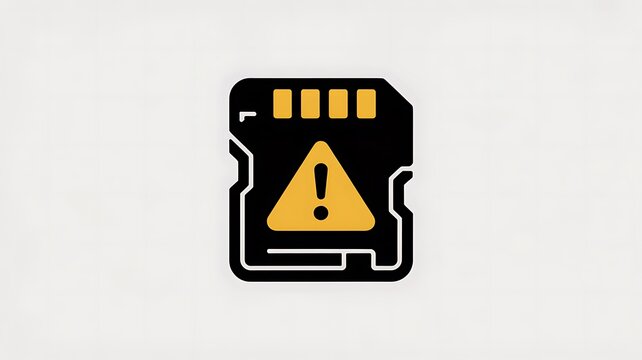 Sd card icon with a yellow warning sign for data error
