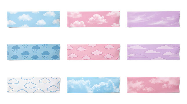 Set of Pastel Cloud Patterned Decorative Strips with Curled Ends for Scrapbooking and Craft Design