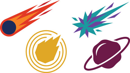 Outer Space Meteor Comet Asteroid And Planet Cosmic Flat Design Vector Icon Set © Rokeya