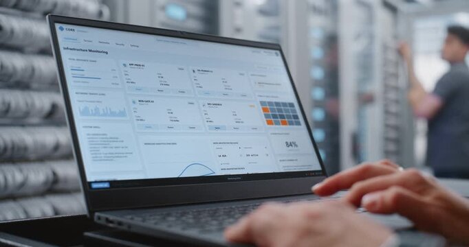 Female Data Center Engineer Responds to DDoS Attack Alert Through Linux CLI, Analyzing Server Status and Entering Emergency Commands to Protect Infrastructure During Active Security Incident Response.