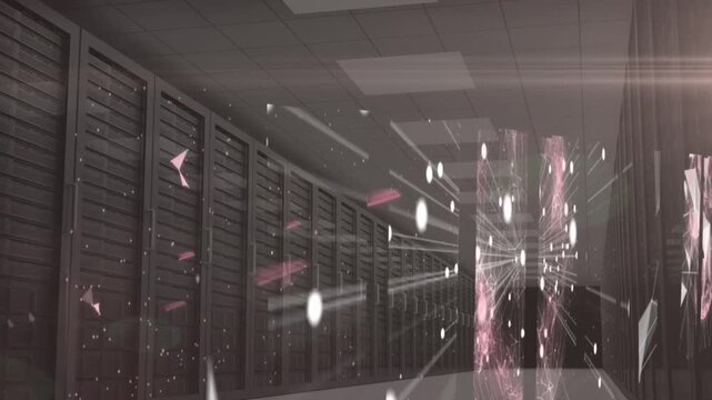 Modern Data Center Server Room With Glowing Network Lights and Digital Technology Infrastructure