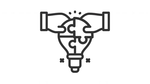 Hands assembling puzzle light bulb for creative teamwork