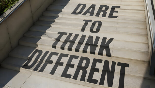 Motivation quote Dare To Think Different written on concrete outdoor stairs
