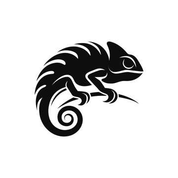 Stylized chameleon lizard silhouette vector, black reptile icon on white background, tribal lizard tattoo art, exotic animal logo design element