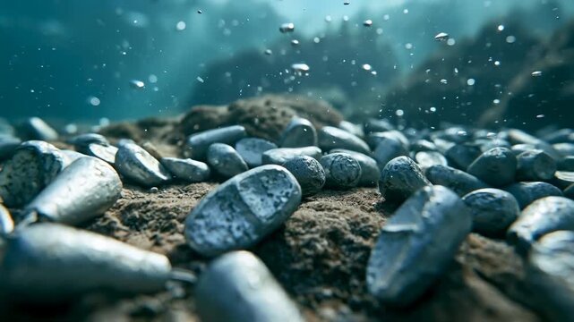 Underwater Close-Up Shot of Lead Fishing Sinkers Resting on Lakebed Video.