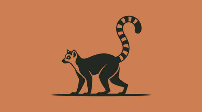 Ring-tailed lemur walking silhouette minimalist wildlife vector illustration