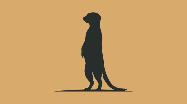 Standing meerkat silhouette vector illustration on beige background