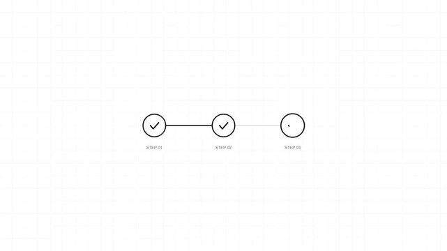 Minimalist step progress bar animation, clean user interface checkout wizard, digital workflow loading indicator on white background