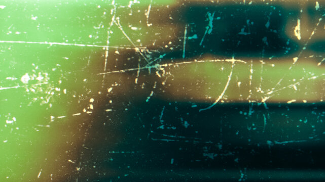Vintage Film Texture with Scratches Dust and Light Leaks on Dark Green Background