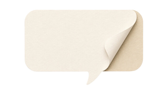 Blank beige speech bubble with curled corner isolated on transparent background