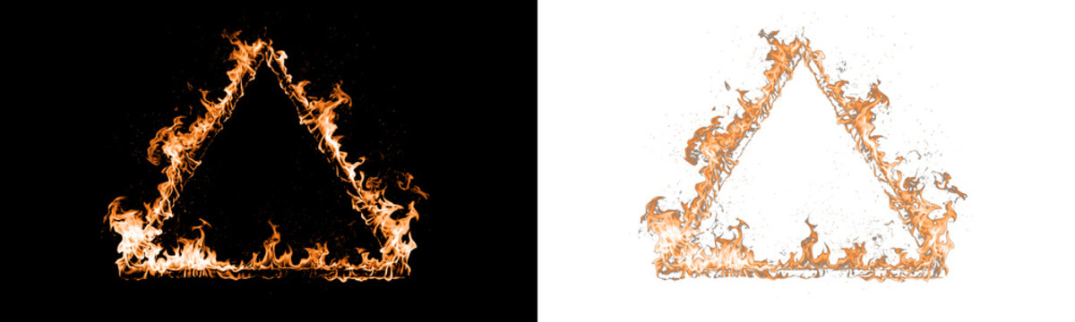 Burning fire triangle frame isolated on transparent background