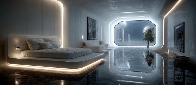 Futuristic bedroom interior design.