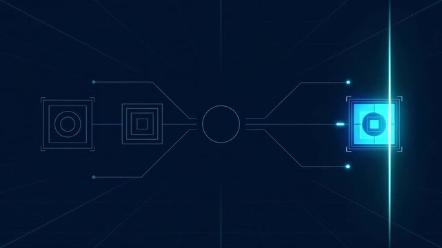 AI model version management animation showing multiple versions being reviewed and one selected in a clean enterprise technology layout.