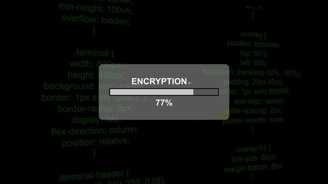 Digital data encryption progress bar with background, programming code for, cybersecurity and tech concepts