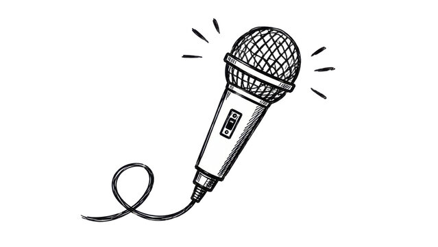 A sketchy doodle of a wired microphone isolated on transparent background