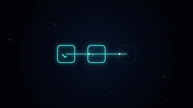 Futuristic HUD loading bar animation, neon blue digital progress indicator, sci-fi user interface element for technology video