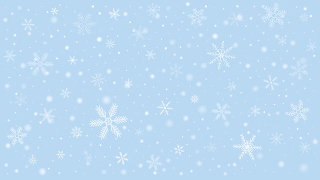 Falling snowflakes winter light blue background. Vector illustration