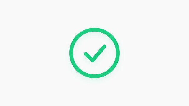 Green check mark icon animation, animated checkmark in circle on white background, success and approval concept video