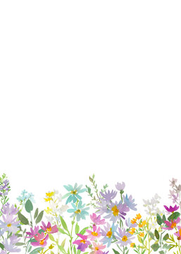 Watercolor Floral Vector Background with Hand-Painted Colorful Wildflowers for Wedding Invitations, Greeting Cards and Stationery Design