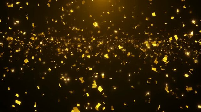 金色の紙吹雪と光の粒子が舞い落ちる祝祭ビジュアル