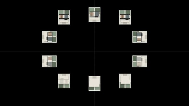 Top-down architectural masterplan animation revealing ten super premium two-storey luxury villas with landscaped gardens, private driveways, swimming pool, luxury gym, clubhouse and elegant shared ame
