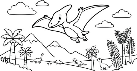 A delightful pterodactyl coloring page for kids unleash creativity with this prehistoric flying reptile illustration © ABU