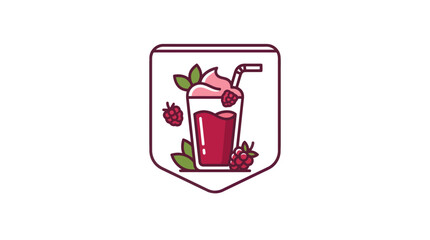 Obraz premium Raspberry smoothie badge with mint and straw.