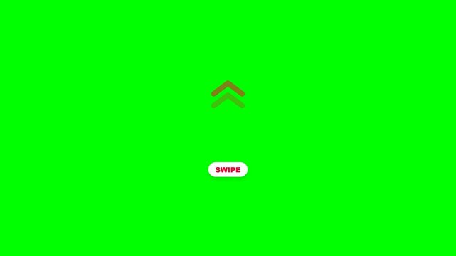 Swipe Up Animated Button with Red Arrows and Pulse Effect on Green Screen Chroma Key Background for Social Media Marketing and Instagram Stories.