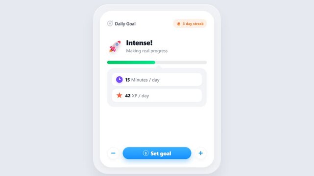 Mobile application interface design showing fitness tracking and daily goal progress on screen