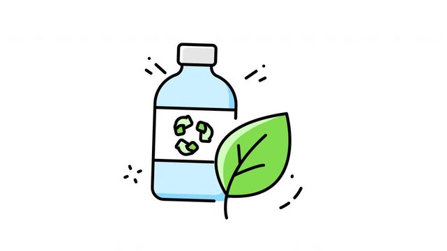 Eco friendly water bottle icons with recycle symbol and leaf