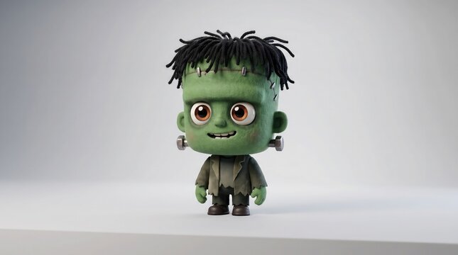 Frankenstein monster 3D character cute toy figure with stitches and green skin