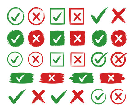 Brush style check and cross icon set vector collection preview