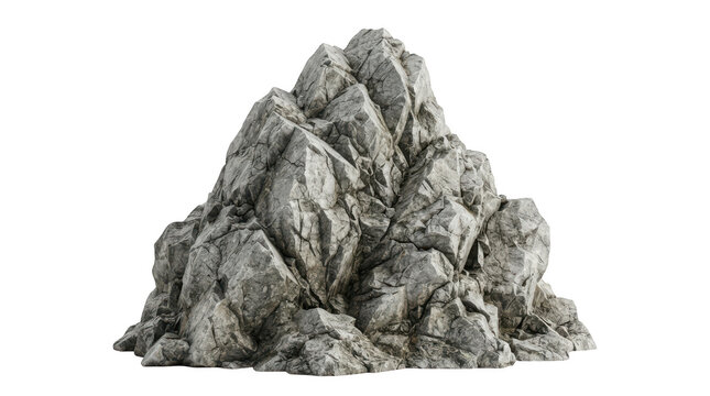Realistic mountain cliff rock formation, detailed stone peak terrain, rocky mountain peak, geological crag isolated on transparent background