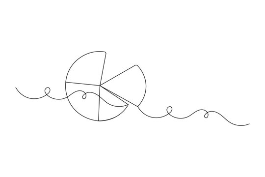 Pie chart continuous one line art featuring pulled slice with editable stroke.