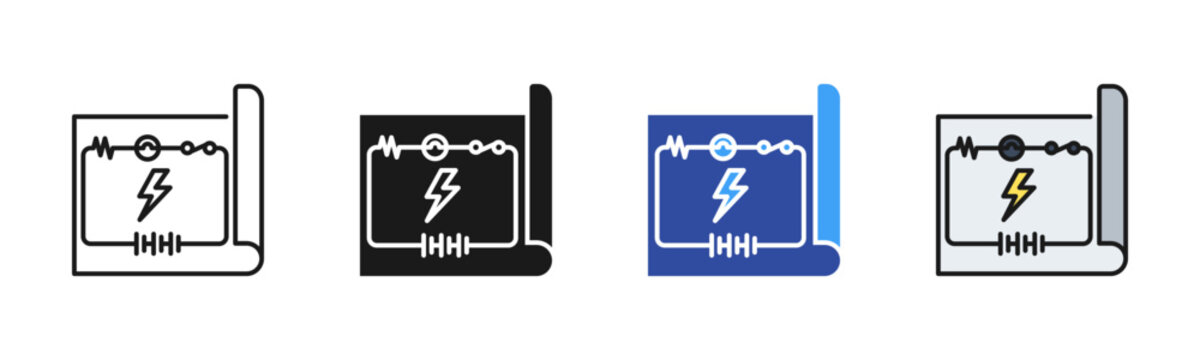 Electrical Blueprint icon set multiple style collection