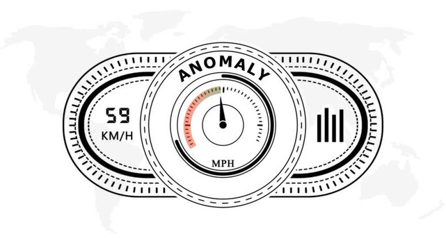 Universal level meter indicator with Anomaly text Animation.Gauge scale meter status performance on white background.Circular speedometer gauge with speed indicators on white background.4k video