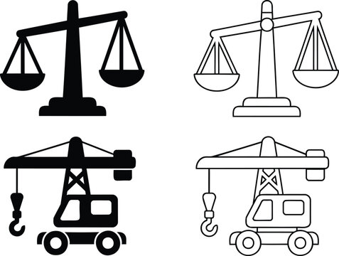 Scales Icon Set with Balance Symbols, Justice Concept Illustration. Legal and Fairness Design Elements
