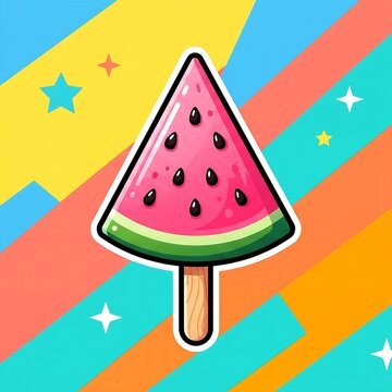 A vibrant pop art poster of a watermelon-flavored ice cream slice. 