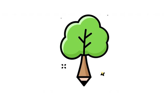 Sustainable education icons featuring trees shaped like pencils