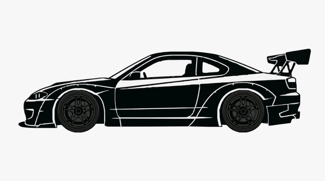 Stylish Tuned Sports Car Outline with Racing Spoiler and Wheels