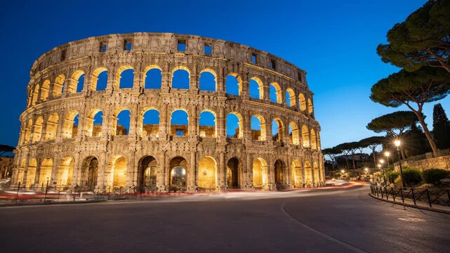 Ancient roman colosseum illuminated at night historical landmark sightseeing