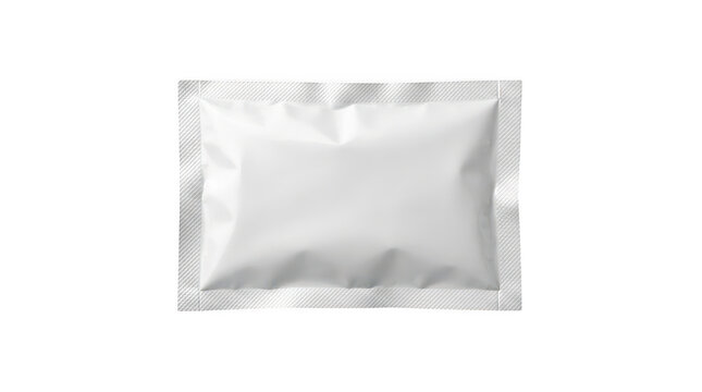 Blank white sachet packaging mockup for food or cosmetic products isolated on transparent background