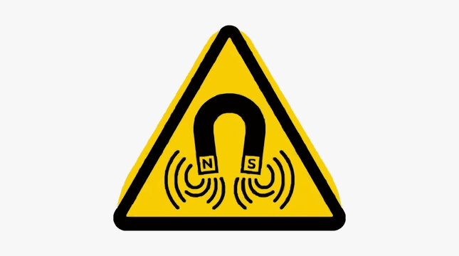 Warning Sign Magnetic Field Hazard with North and South Poles Symbol