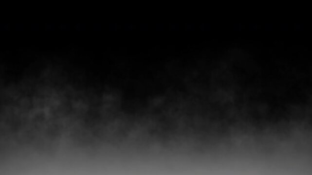 Rising wall Of smoke steam or white smoke slowly moving on a  black background. 4k alpha channel video overlay.