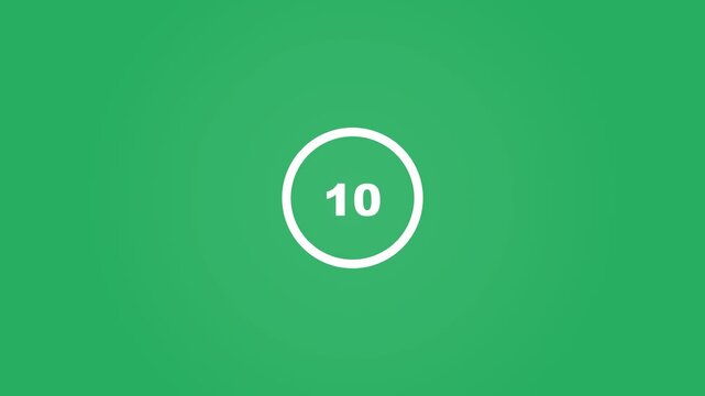 Ten Second Countdown Timer Animation with Green Background and Circular Progress Bar.