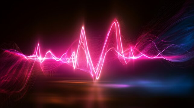 Abstract colorful sound wave illustration with vibrant pink and blue tones, creating dynamic energy and modern digital atmosphere for creative projects