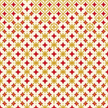 Star and Cross Lattice Seamless Pattern in Red and Gold Lattice Geometric Lunar New Year Background