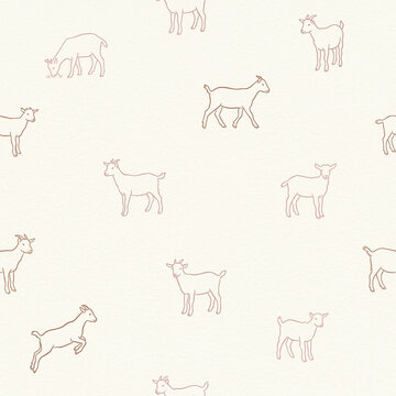 Outline Goat Silhouette Seamless Pattern in Blush and Rose Gold Minimal Line Art Lunar New Year Background